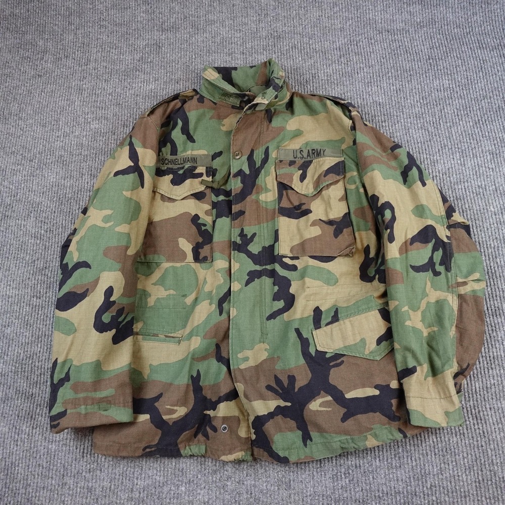Vintage US Army Cold Weather Field Jacket Mens Medium Woodland Camo 90s